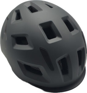 Schwarzer Fahrradhelm mit Belüftungsöffnungen für Sicherheit und Komfort.
