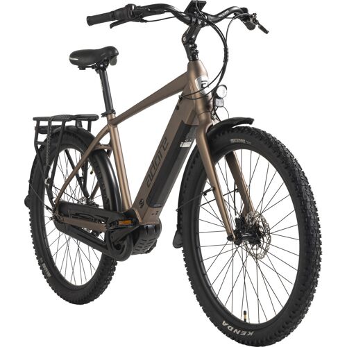 Braunes E-Bike mit dickeren Reifen und Gepäckträger. Braunes E-Bike mit dickeren Reifen und Gepäckträger.