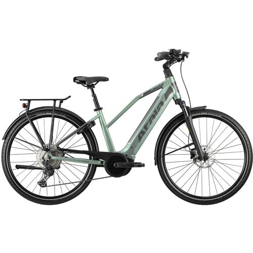 Grünes E-Bike mit Gepäckträger, Seitenansicht. Grünes E-Bike mit Gepäckträger, Seitenansicht.