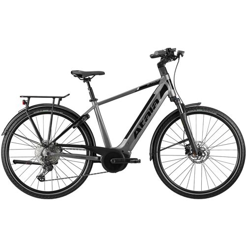 Schwarzes E-Bike mit Gepäckträger und Mittelmotor in Seitenansicht. Schwarzes E-Bike mit Gepäckträger und Mittelmotor in Seitenansicht.
