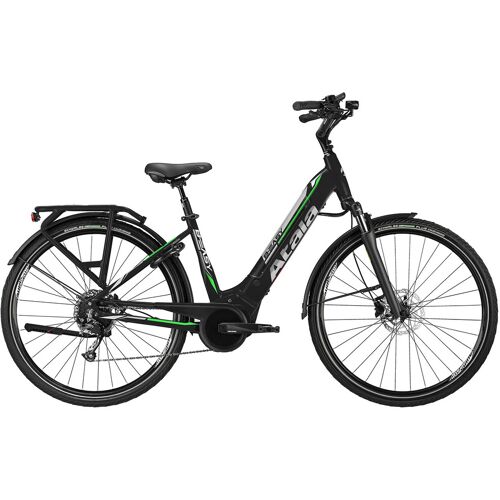 Schwarzes E-Bike mit grünem Akzent auf weißem Hintergrund. Schwarzes E-Bike mit grünem Akzent auf weißem Hintergrund.