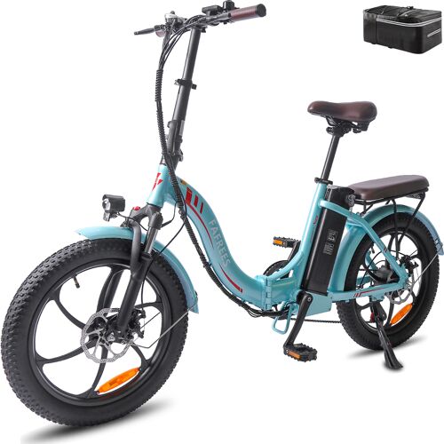 Blaues E-Bike mit dicken Reifen und abnehmbarem Batteriefach. Blaues E-Bike mit dicken Reifen und abnehmbarem Batteriefach.
