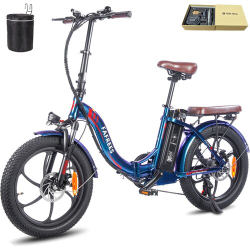 Blaues faltbares E-Bike mit Zubehörset und Geschenkbox. Blaues faltbares E-Bike mit Zubehörset und Geschenkbox.