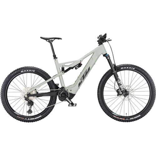 E-Bike Mountainbike in Seitenansicht, weißer Rahmen, robustes Design.