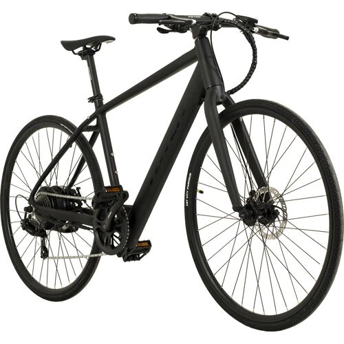 Schwarzes Fahrrad mit Scheibenbremsen und schmalen Reifen seitlich fotografiert. Schwarzes Fahrrad mit Scheibenbremsen und schmalen Reifen seitlich fotografiert.