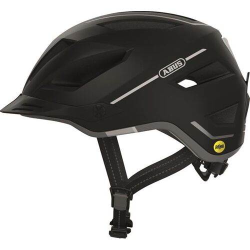 Schwarzer Fahrradhelm mit MIPS-Technologie und Belüftungsschlitzen