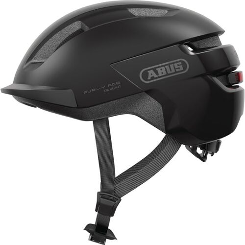 Schwarzer Fahrradhelm mit modernem Design und Belüftungsöffnungen.