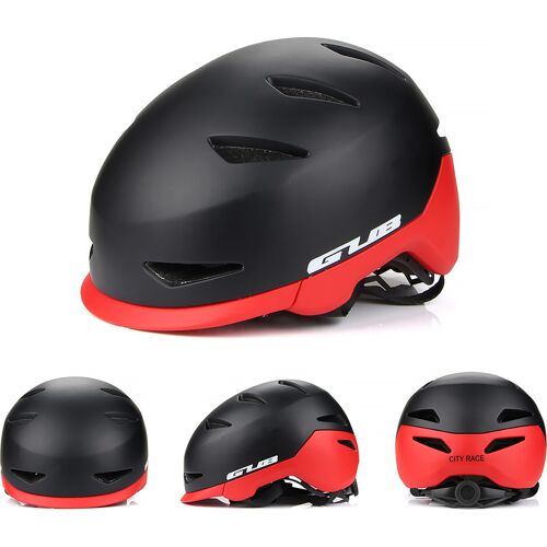Schwarzer und roter Fahrradhelm mit Belüftungsschlitzen in verschiedenen Ansichten. Schwarzer und roter Fahrradhelm mit Belüftungsschlitzen in verschiedenen Ansichten.
