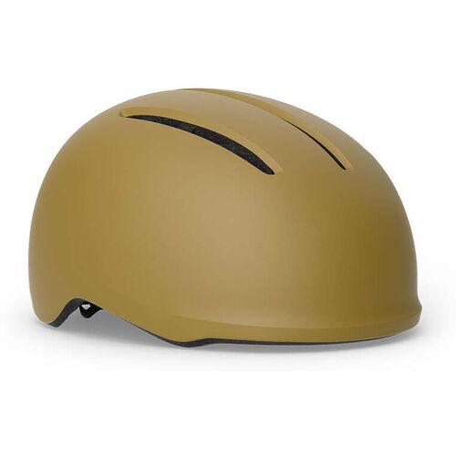 Beiger Fahrradhelm mit zwei Belüftungsschlitzen auf der Oberseite.