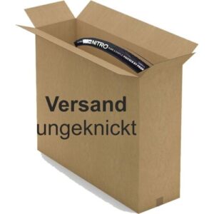 Offener Karton mit Reifen, Text "Versand ungekickt" aufgedruckt.