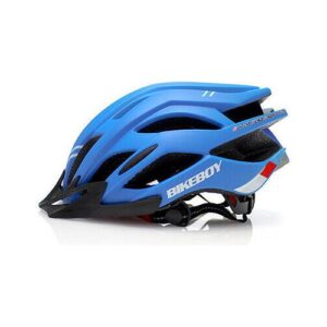 Blauer Fahrradhelm mit Belüftungsschlitzen und markanten Linien