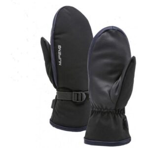 Schwarze Fäustlinge mit verstellbarem Riemen und robustem Material, isoliert für Outdoor-Aktivitäten.